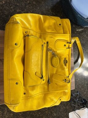 Coach Yellow Pebbled Leather Tote with matching wallet and keychain